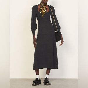 SANDRO sweetheart midi dress with puff sleeves